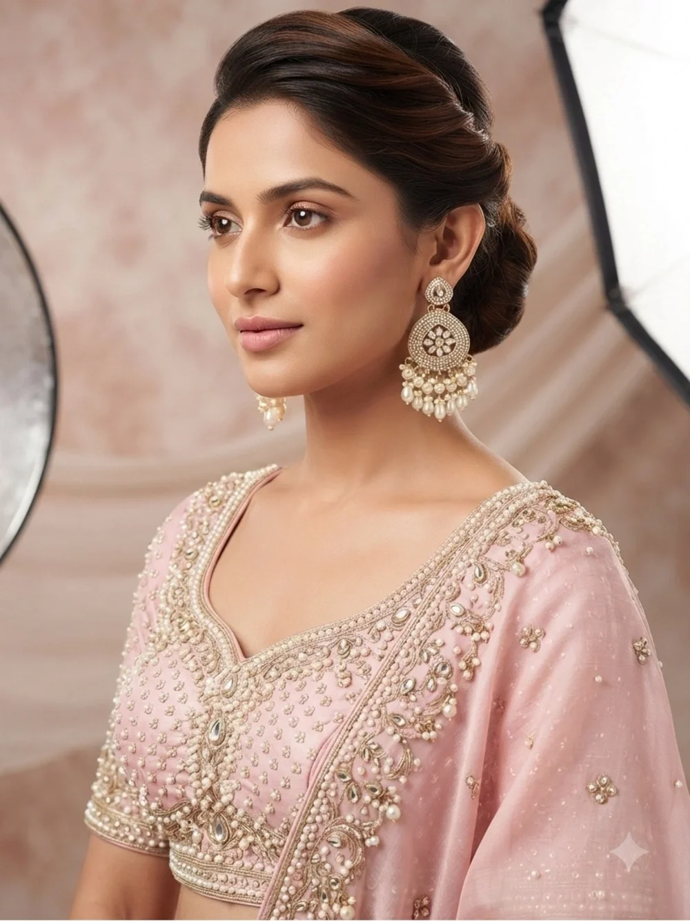 Gold-Tone Kundan Chandbali Earrings | Traditional Indian Pearl Drop Jewelry